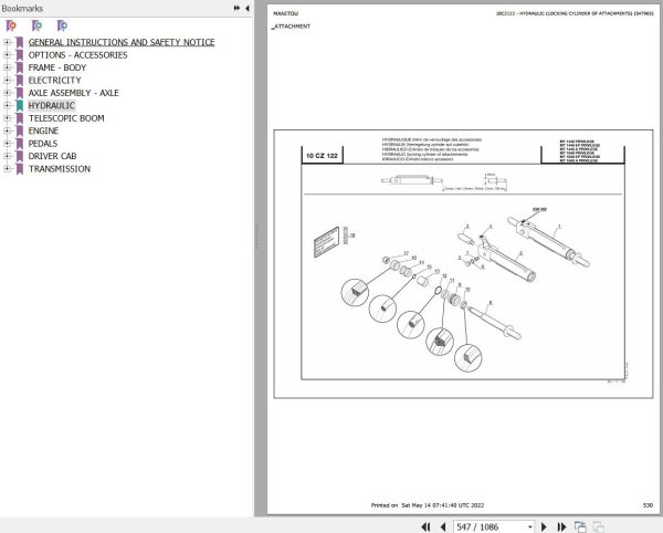 Manitou Telehandler MT 1840 A PRIVILEGE Parts Catalog 547964