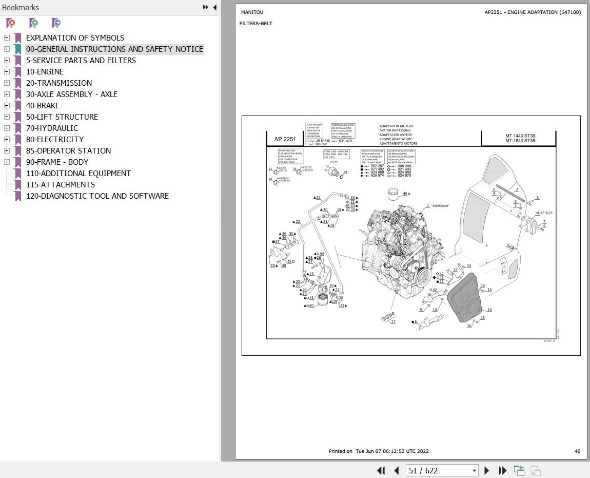 Manitou Telehandler MT 1840 ST3B Parts Catalog 647100
