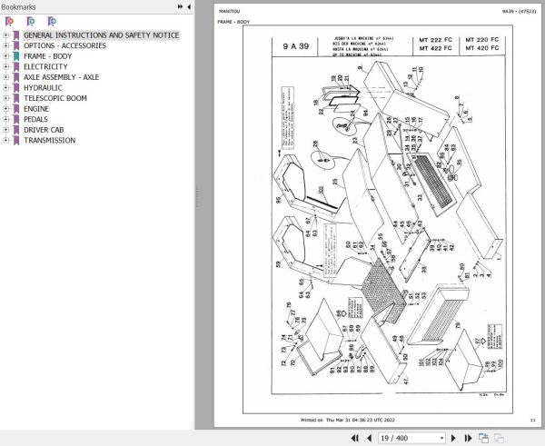 Manitou Telehandler MT 220 FC Parts Catalog 47523