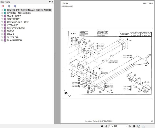 Manitou Telehandler MT 222 CP Parts Catalog 47824