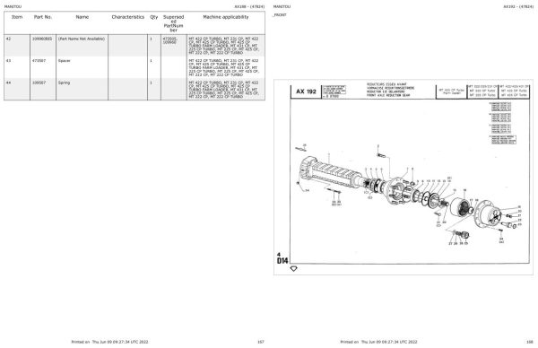 Manitou Telehandler MT 222 CP Parts Catalog 47824 1
