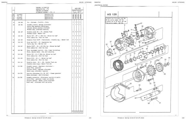 Manitou Telehandler MT 222 FC UK Parts Catalog 47523UK 1