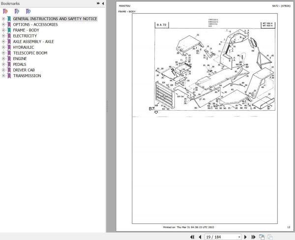 Manitou Telehandler MT 225 MT 425 H Parts Catalog 647826