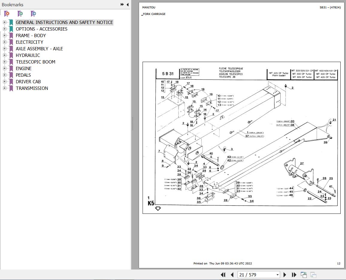 Manitou Telehandler MT 231 CP Parts Catalog 47824