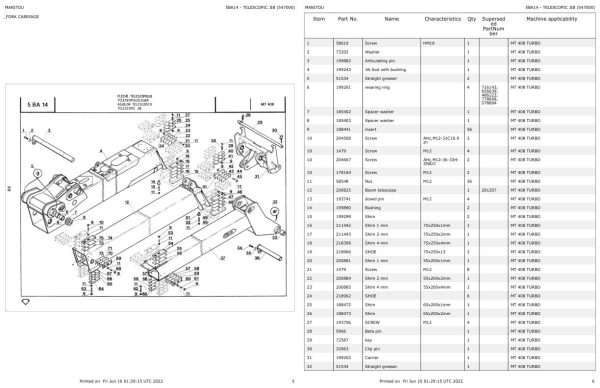 Manitou Telehandler MT 408 TURBO Parts Catalog 547000 1