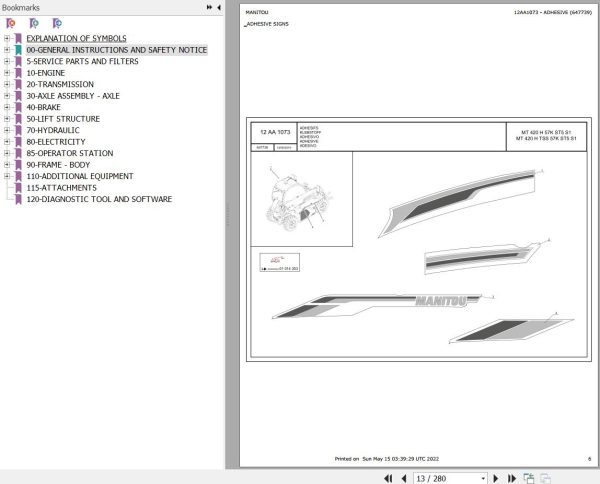 Manitou Telehandler MT 420 H 57K ST5 S1 Parts Catalog 647739