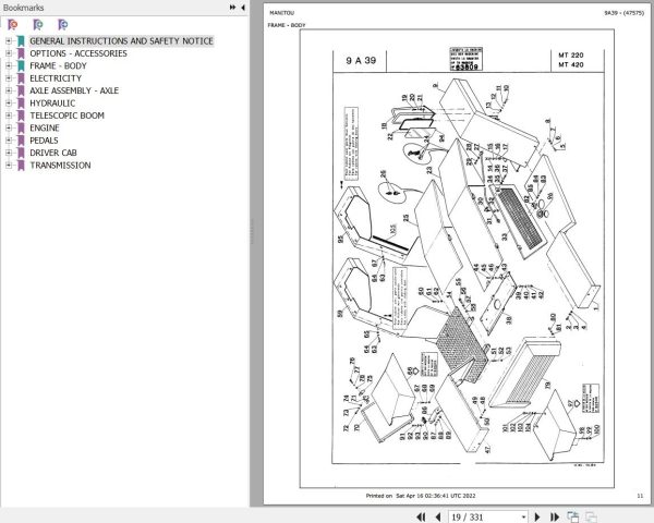 Manitou Telehandler MT 420 Parts Catalog 47575