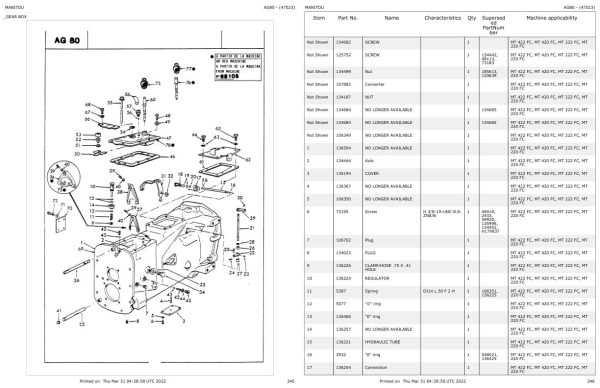 Manitou Telehandler MT 422 FC Parts Catalog 47523 1