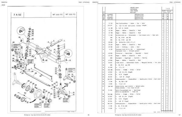 Manitou Telehandler MT 422 FC UK Parts Catalog 47523UK 1