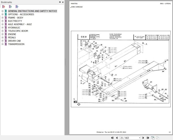 Manitou Telehandler MT 425 CP TURBO Parts Catalog 47824