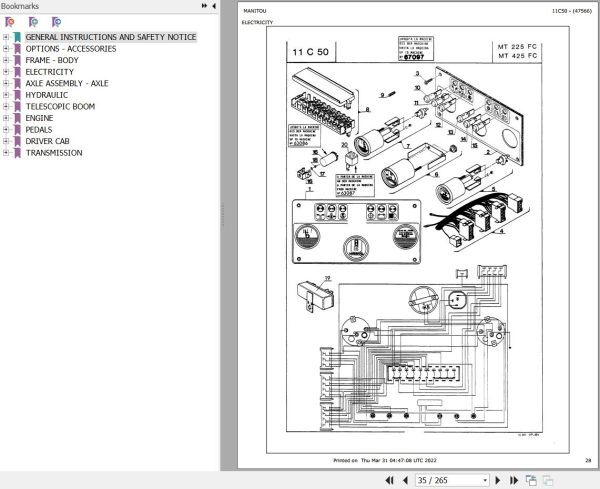 Manitou Telehandler MT 425 FC Parts Catalog 47566