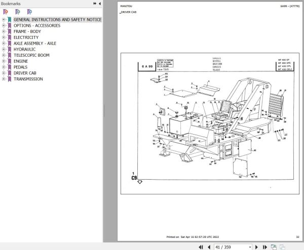 Manitou Telehandler MT 430 CPLC Parts Catalog 47779