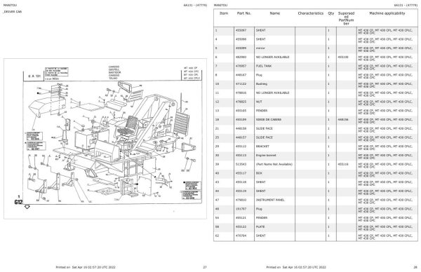 Manitou Telehandler MT 430 CPLC Parts Catalog 47779 1