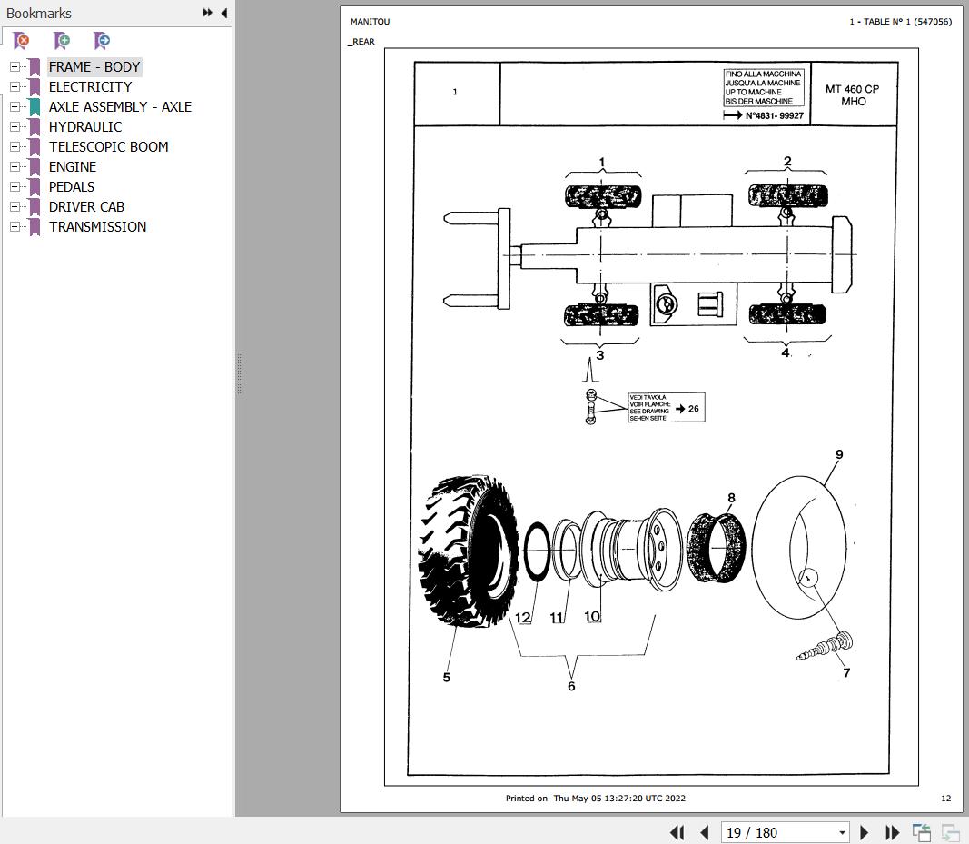Manitou Telehandler MT 460 CP Parts Catalog 547056