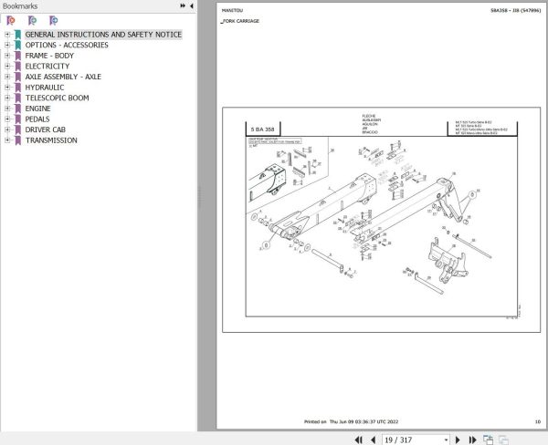 Manitou Telehandler MT 523 MONO ULTRA SB E2 Parts Catalog 547896