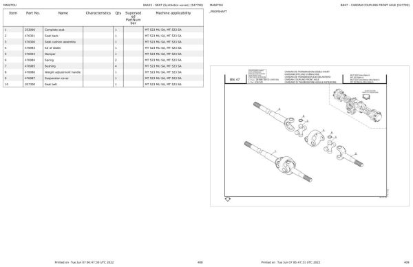 Manitou Telehandler MT 523 SA Parts Catalog 547829 1