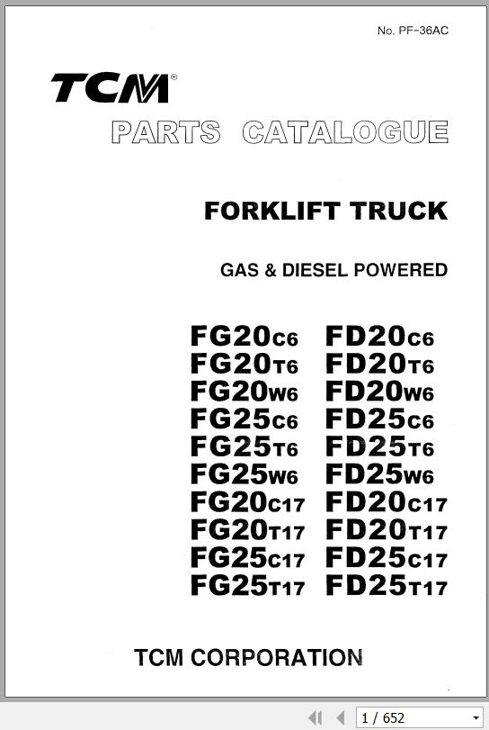 044 TCM Forklift FD20 FD25 FG20 FG25 C6 T6 W6 C17 T17 Parts Catalog PF 36AC