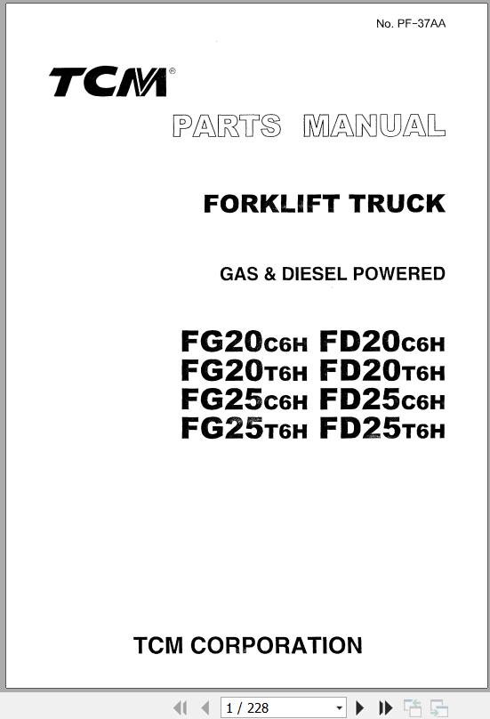 046 TCM Forklift FD20 FD25 FG20 FG25 C6H T6H Parts Manual PF 37AA
