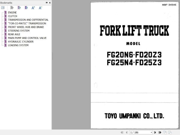 051 TCM Forklift FD20Z3 FD25Z3 FG25N4 FG20N6 Service Manual MBF 345AE