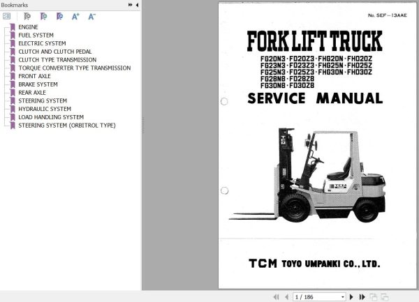 052 TCM Forklift FD20Z3 to FHD30Z Service Manual SEF 13AAE