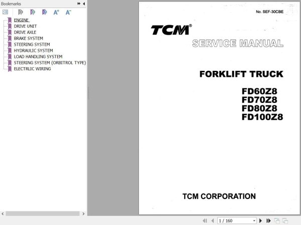 069 TCM Forklift FD60Z8 FD70Z8 FD80Z8 FD100Z8 Service Manual SEF 30CBE