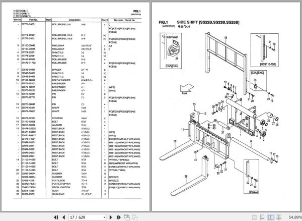 077 TCM Forklift FG20C17 To FD30W6H Attachment Parts Catalog PA 36AA 1