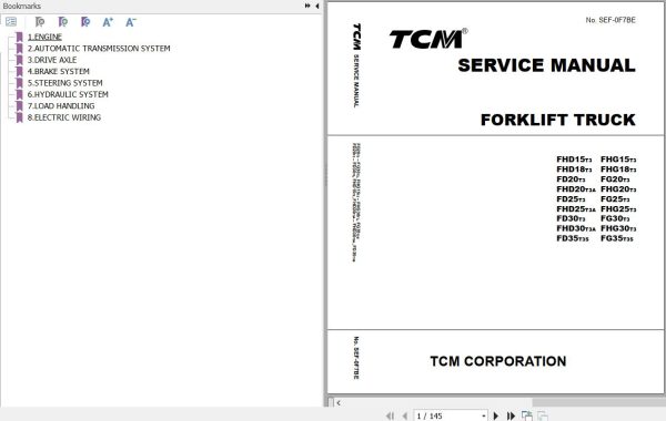 082 TCM Forklift FHD15T3 FHG15T3 FD35T3S FG35T3S Service Manual SEF 0F7BE