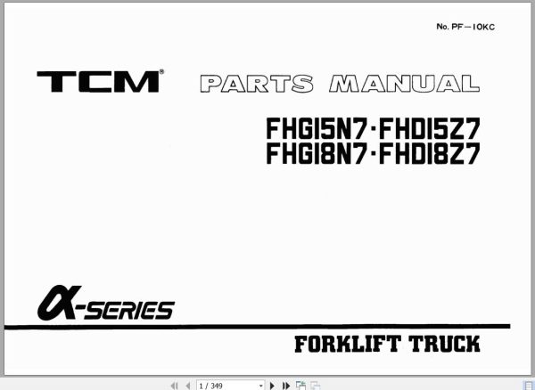 085 TCM Forklift FHG15N7 FHD15Z7 FHG18N7 FHD18Z7 Parts Manual PF 10KC