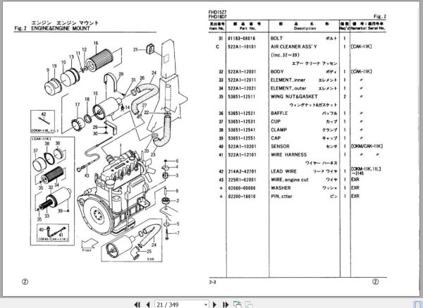 085 TCM Forklift FHG15N7 FHD15Z7 FHG18N7 FHD18Z7 Parts Manual PF 10KC 1