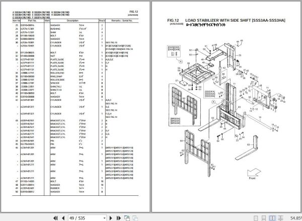 086 TCM Forklift FHG30C3 To FD30T3Z Attachment Parts Catalog PA 2B8A 2
