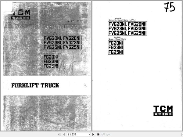 089 TCM Forklift FVG20 FVG23 FVG25NI NII FG20 FG23 FG25NI Part Manual PF 303C