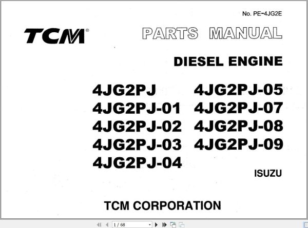 090 TCM Isuzu Engine 4JG2PJ Series Parts Manual PE 4JG2E
