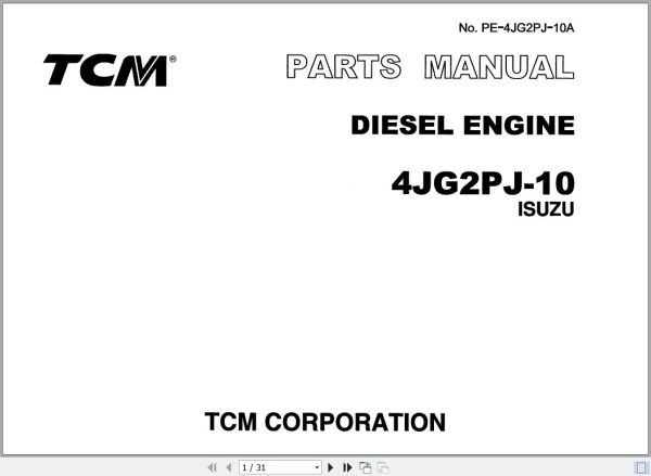 091 TCM Isuzu Engine 4JG2PJ 10 Parts Manual PE 4JG2PJ 10