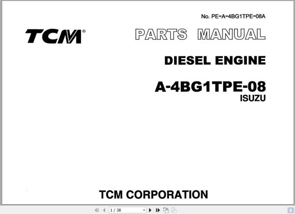 093 TCM Isuzu Engine A 4BG1TPE 08 Parts Manual PE A 4BG1TPE 08A