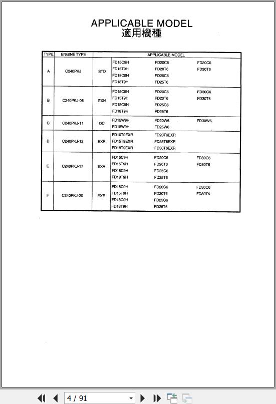 099 TCM Isuzu Engine C240PKJ Series Parts Manual PE C240PKJ 1A 1