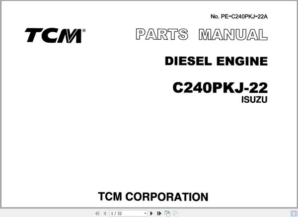 101 TCM Isuzu Engine C240PKJ 22 Parts Catalog PE C240PKJ 22A