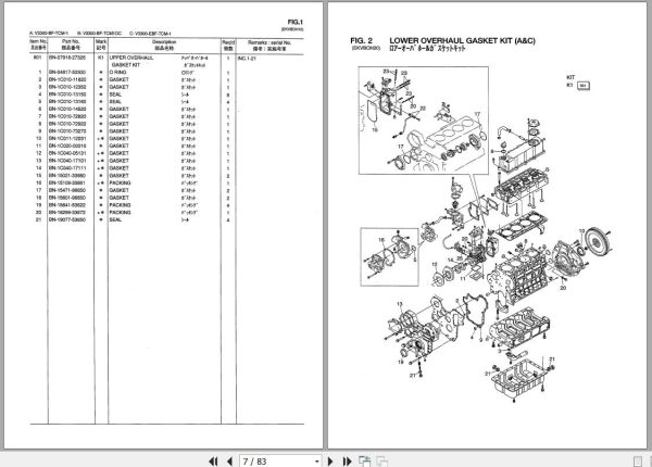 103 TCM Kubota Engine V3300 Series Parts Catalog PE V3300 BF TCM 1C 2