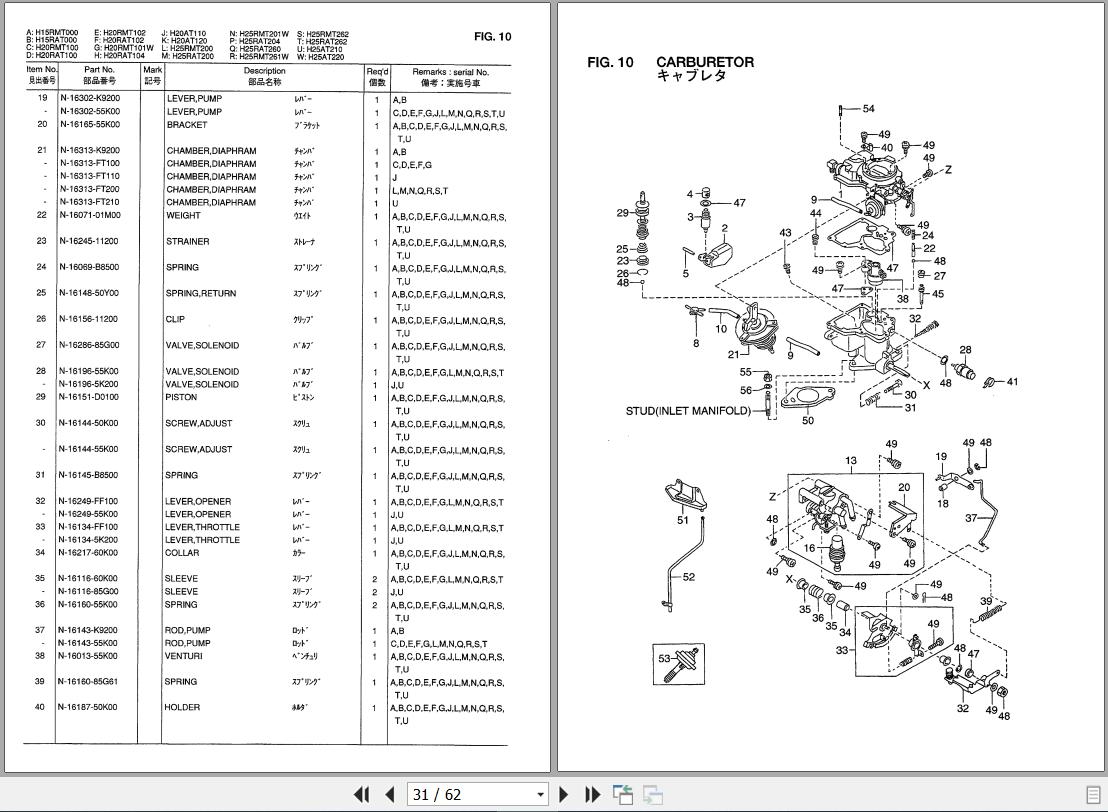 TCM Nissan Engine H15 H20 H25 Series Parts Catalog PEH15RMT000A
