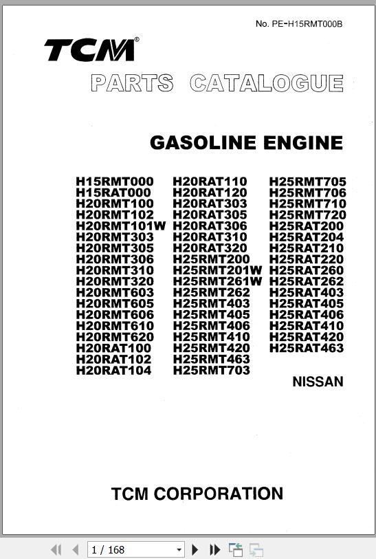 110 TCM Nissan Engine H15 H20 H25 Series Parts Catalog PE H15RMT000B