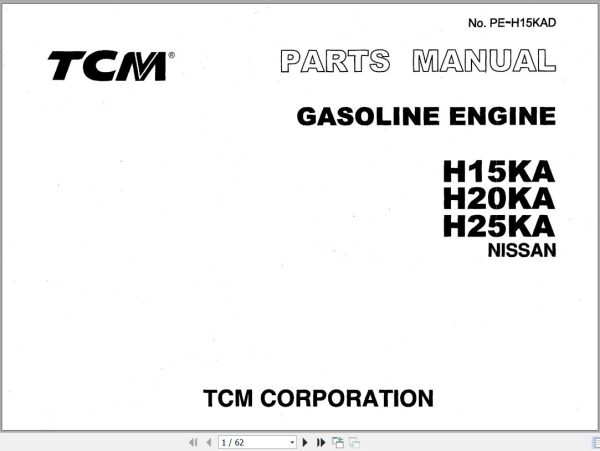 111 TCM Nissan Engine H15KA H20KA H25KA Parts Manual PE H15KAD