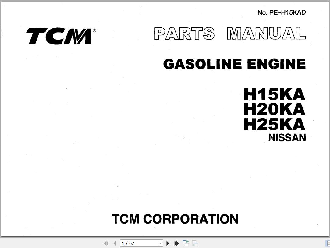 111 TCM Nissan Engine H15KA H20KA H25KA Parts Manual PE H15KAD