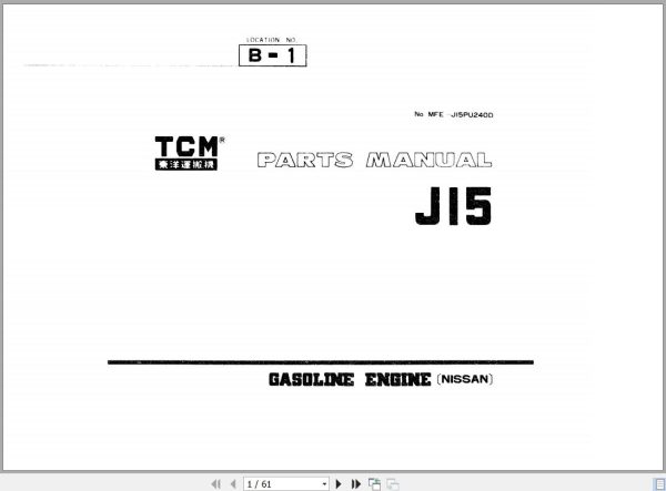 112 TCM Nissan Engine J15 Parts Manual MFE J15PU240D