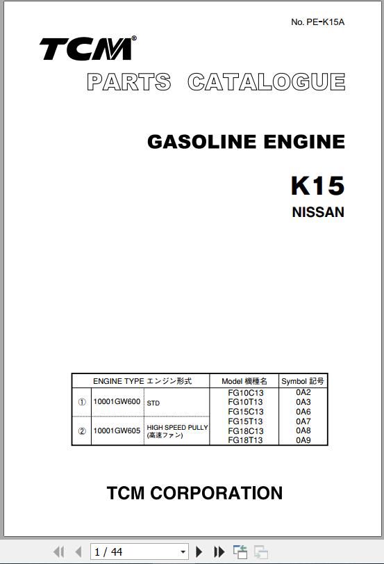 113 TCM Nissan Engine K15 Parts Catalog PE K15A