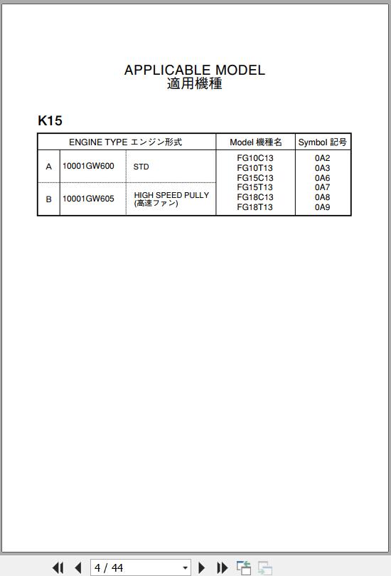 113 TCM Nissan Engine K15 Parts Catalog PE K15A 1