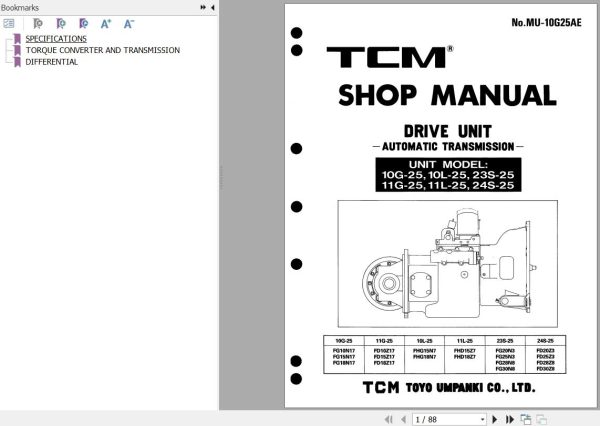 120 TCM Transmission 10G 10L 11G 11L 23S 24S 25 Shop Manual MU 10G25AE