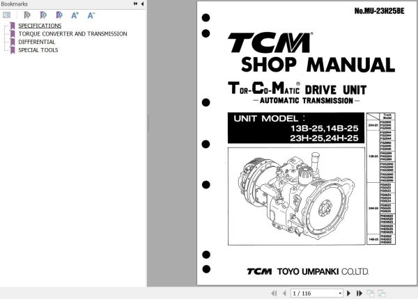 122 TCM Transmission 13B 14B 23H 24H 25 Shop Manual MU 23H25BE