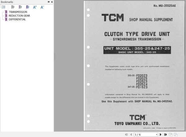 124 TCM Transmission 335 25 247 25 Shop Manual MU 35525AE