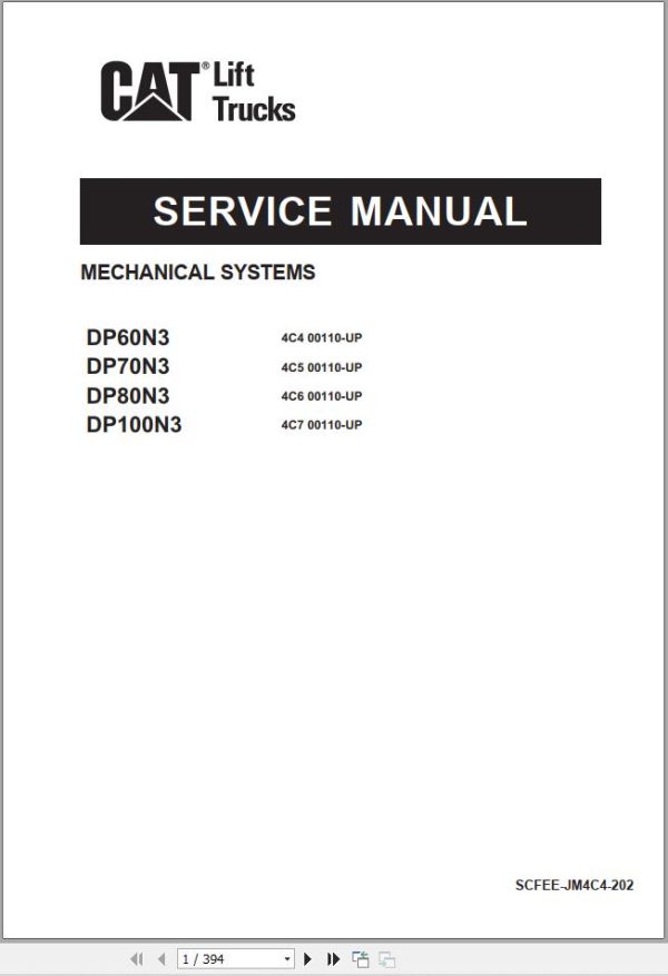 CAT Forklift DP60N3 DP70N3 DP80N3 DP100N3 Operation Service Manual 03.2023 1