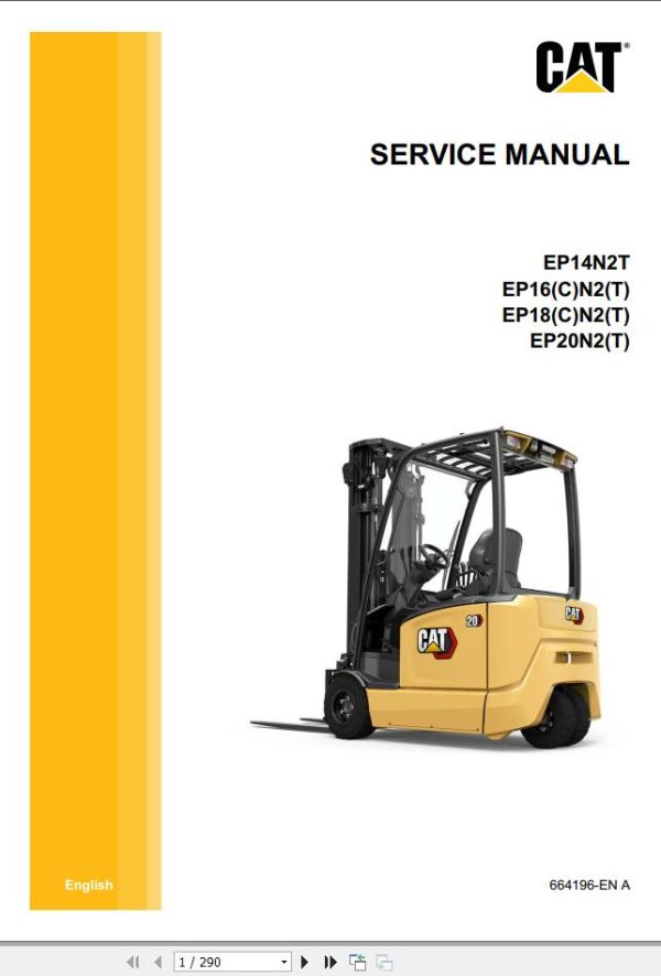 CAT Forklift EP14N2T to EP20N2 Operation Service Manual 07.2023