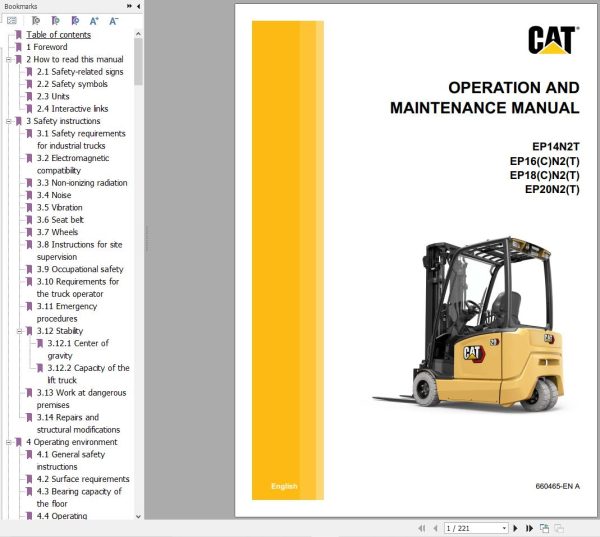 CAT Forklift EP14N2T to EP20N2 Operation Service Manual 07.2023 1